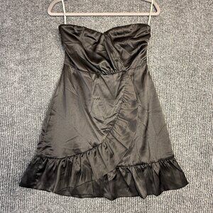 Lulus Adorable Admirer Black Ruffle Strapless Party  Mini Dress- X-Small